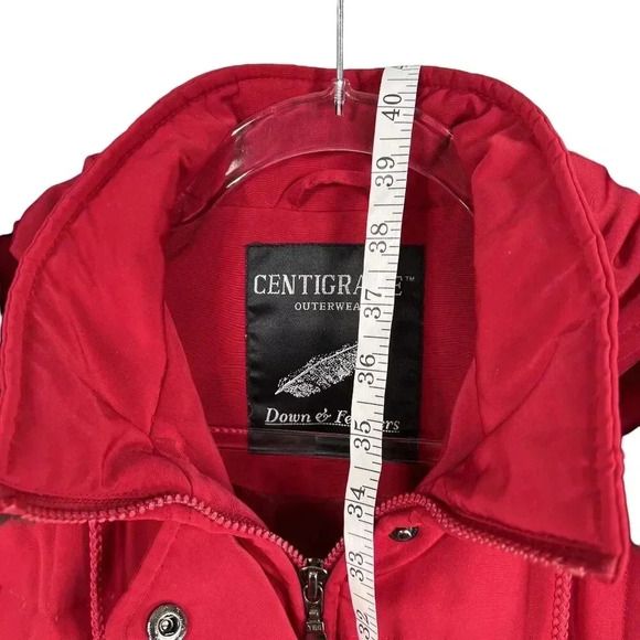 Centigrade Womens XS Down Red Jacket Removable Faux Fur Hood Long Quilted Coat - Picture 11 of 16